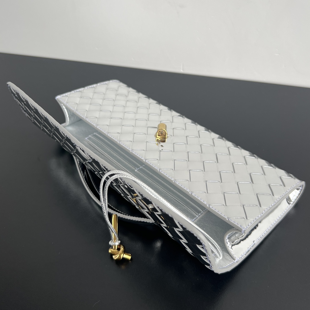 Andiamo Intrecciato Leather Top Handle Clutch Silver